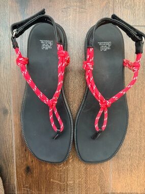 Red Rope Strap Black Sandals
